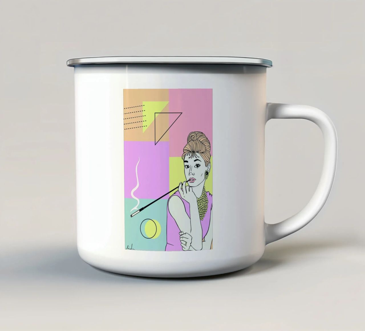 Audrey Hepburn tazza in smalto da Linda van Bruggen