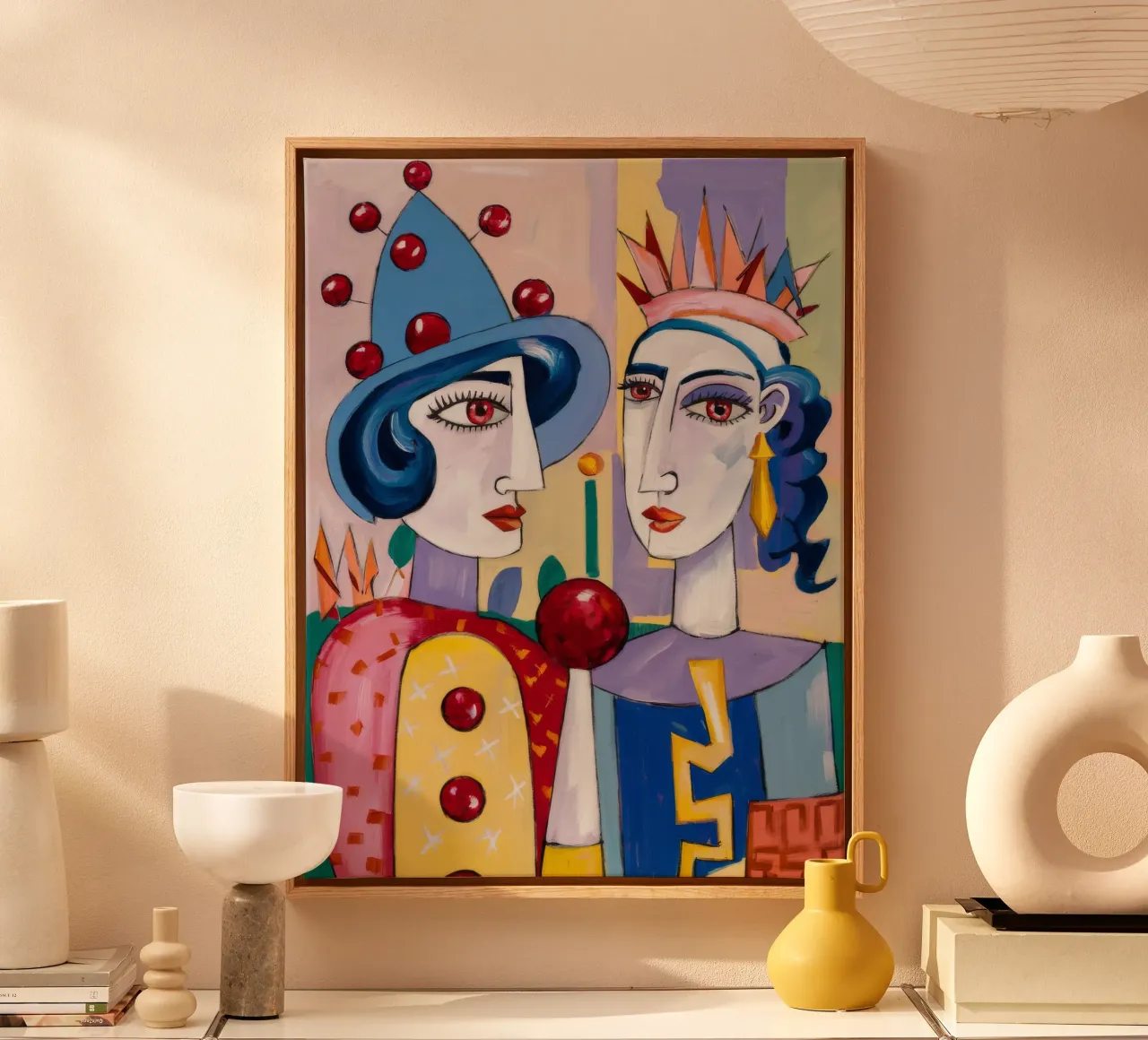 Whimsical Clown Portrait canvas with Floater frame by Lunar Templar