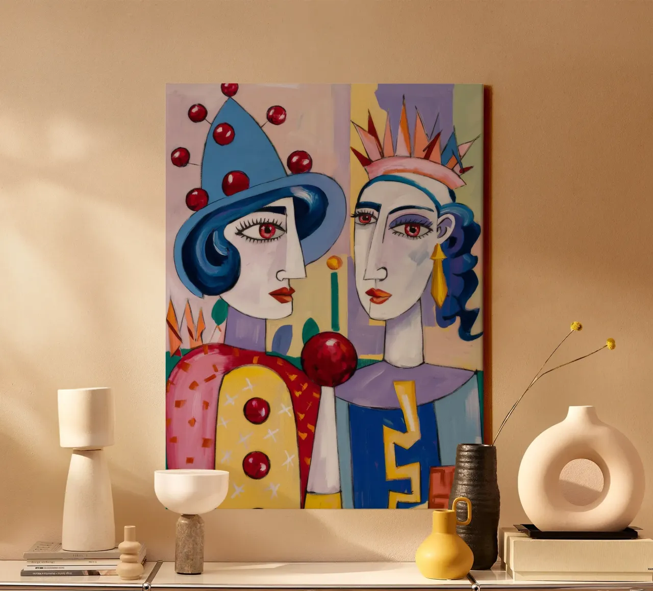 Whimsical Clown Portrait canvas with Floater frame by Lunar Templar