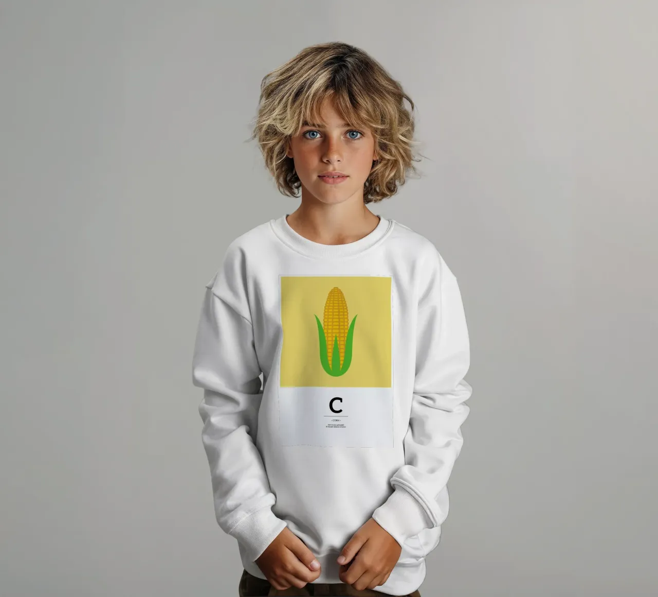 „The Food Alphabet“ - C like Corn felpa bambino da BLAEK Design Studio