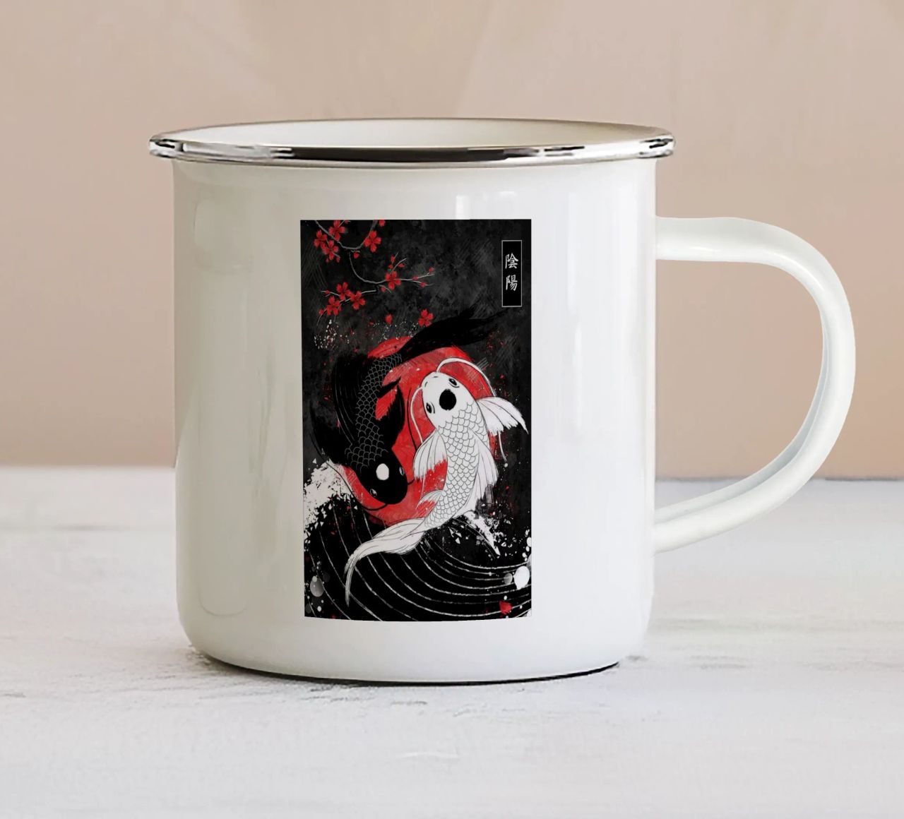 pesce koi yin yang tazza in smalto da Japanese Art