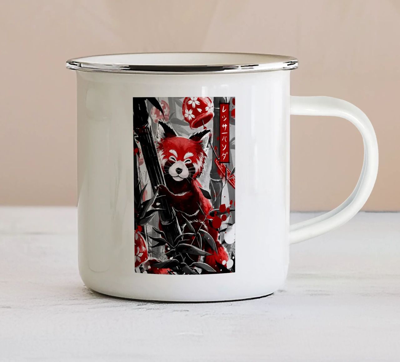 panda rosso tazza in smalto da Japanese Art