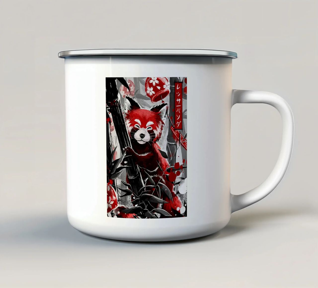 panda rosso tazza in smalto da Japanese Art