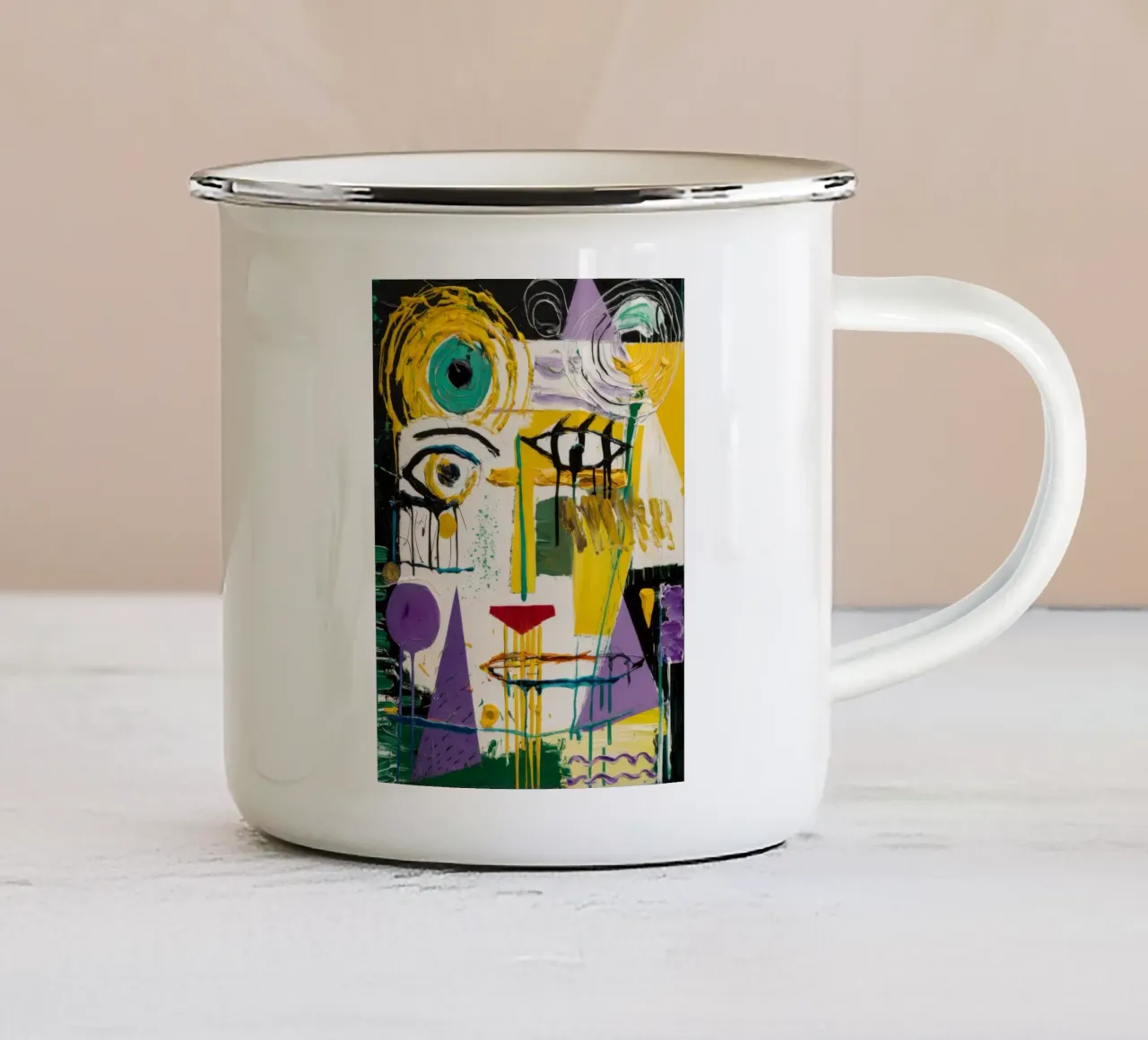 Espressione del volto cubista tazza in smalto da Lunar Templar