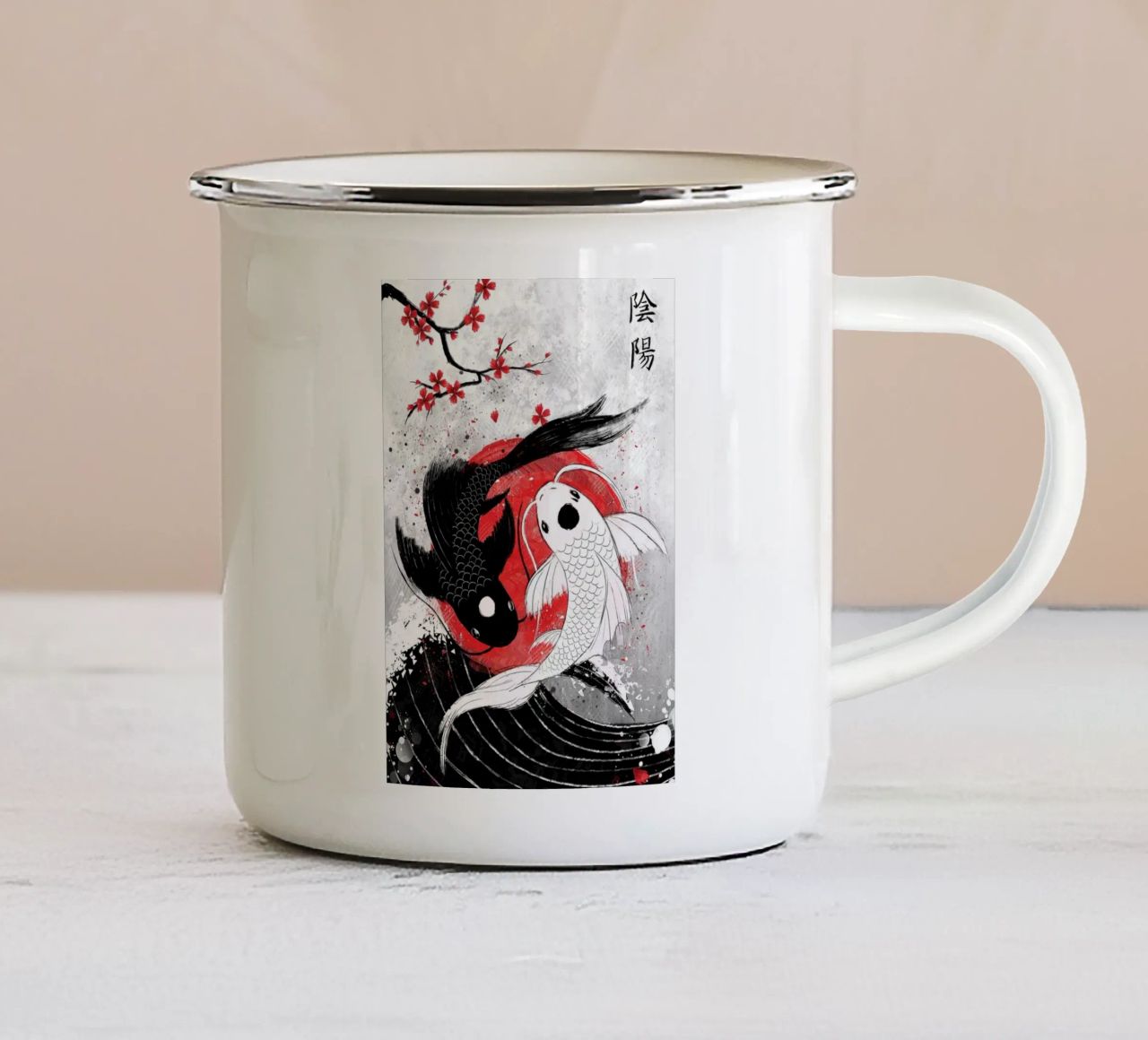 pesce koi yin yang tazza in smalto da Japanese Art