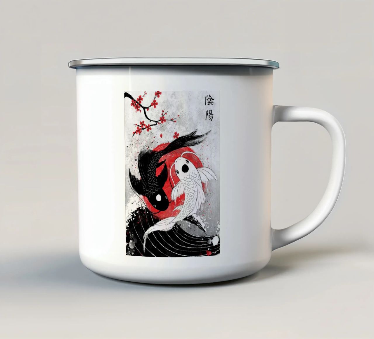 pesce koi yin yang tazza in smalto da Japanese Art