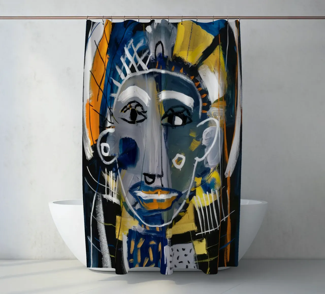 Dynamic Mask Fusion shower curtain by Lunar Templar