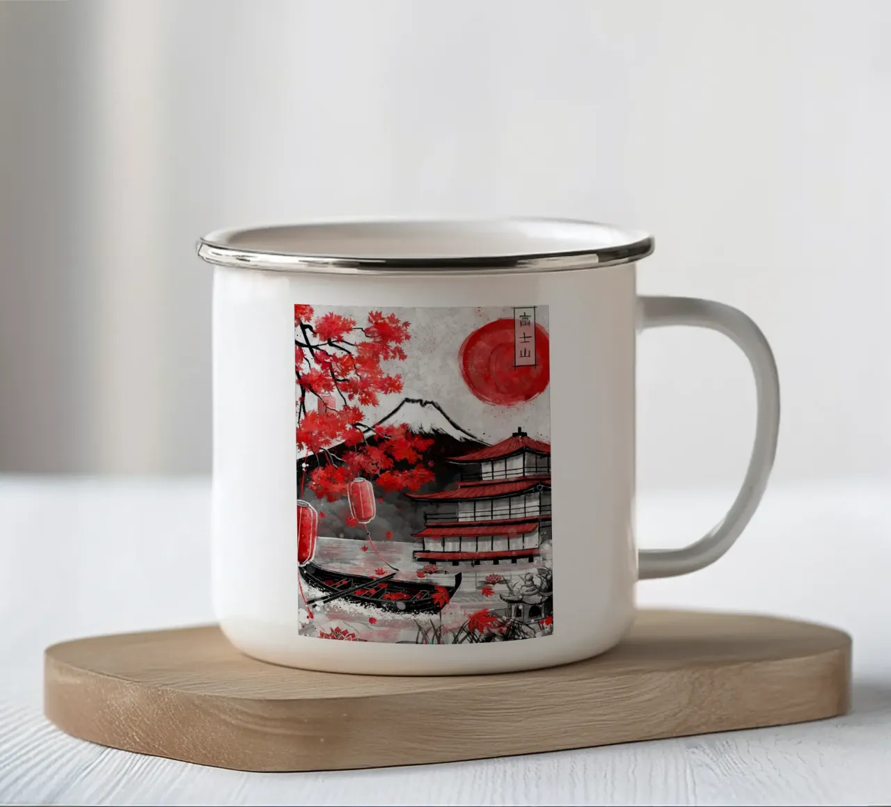 pagode emaille mok van Japanese Art