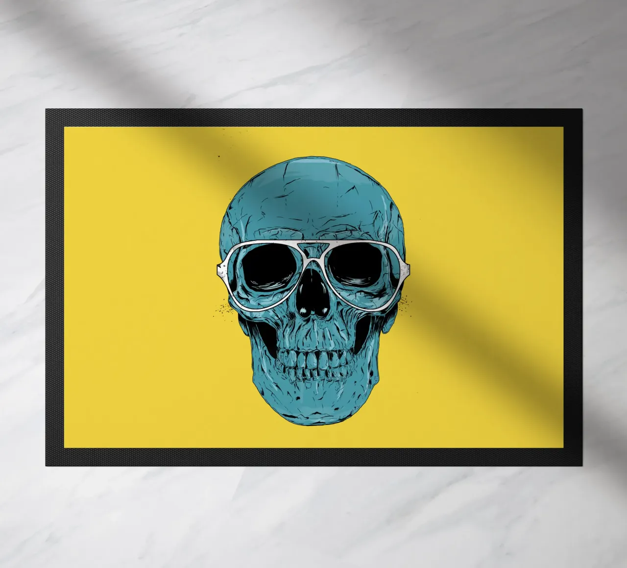 Blue skull doormat by Balazs Solti