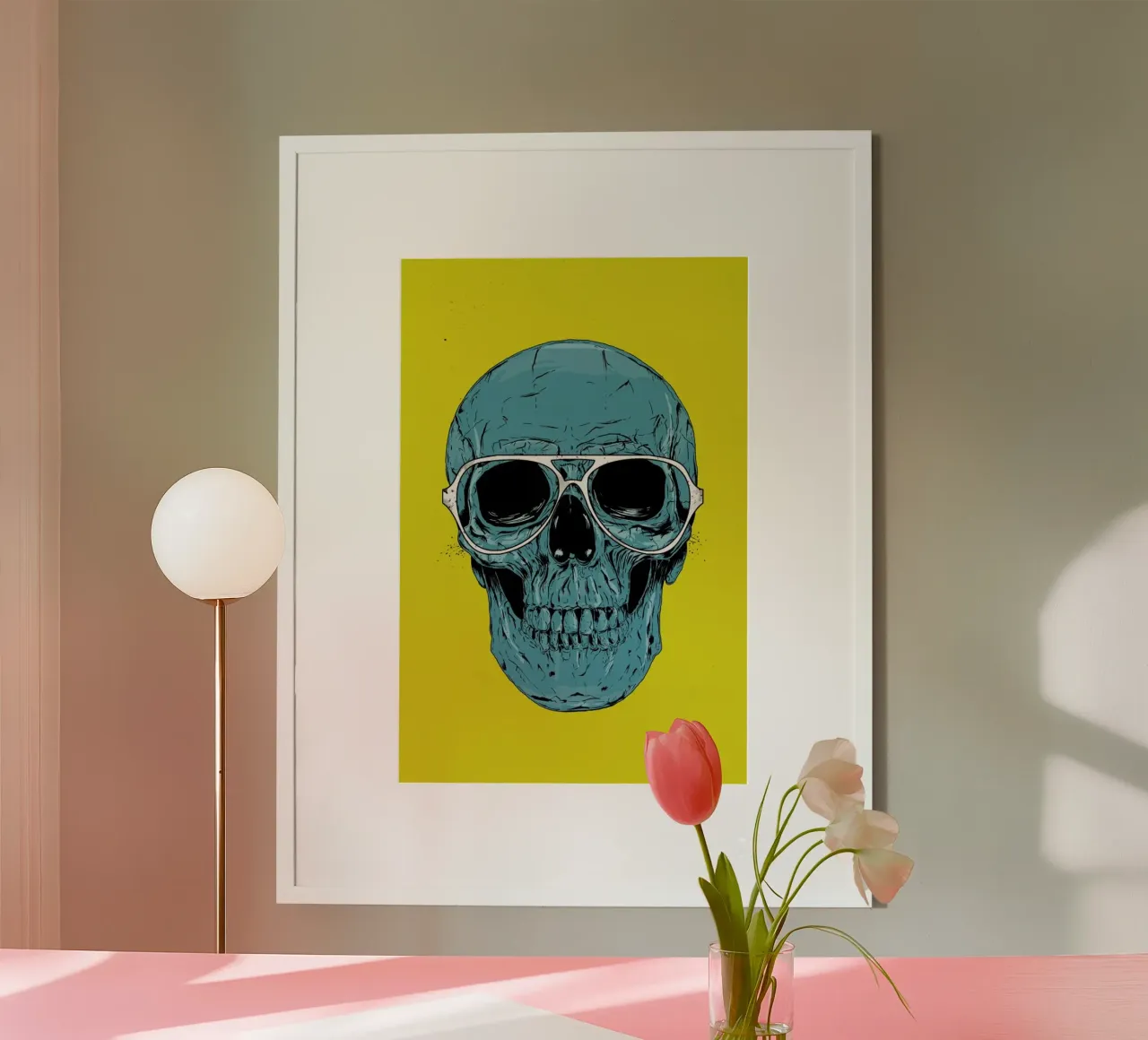 Blue skull poster con telaio in alluminio da Balazs Solti
