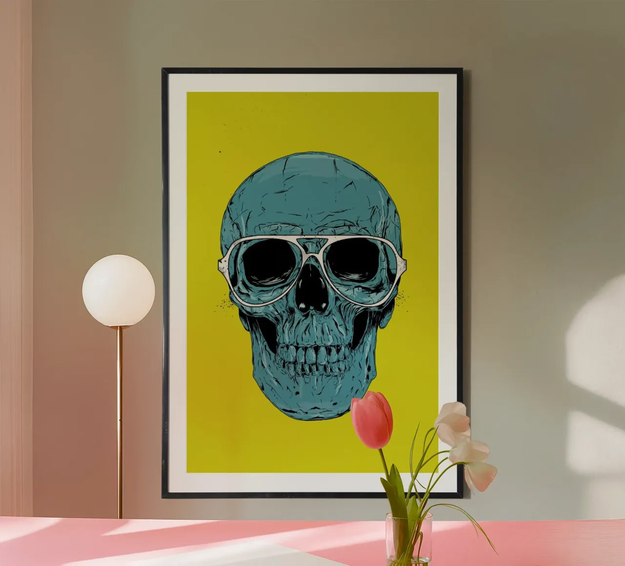 Blue skull poster con telaio in alluminio da Balazs Solti