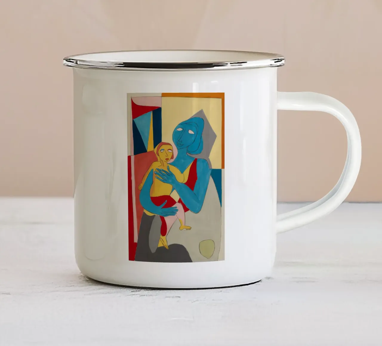 Abbraccio materno celeste tazza in smalto da Crimson Whisper