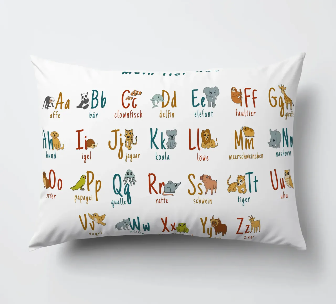 German children's alphabet decorative cushion by 🐹 BABY ART PRINTS