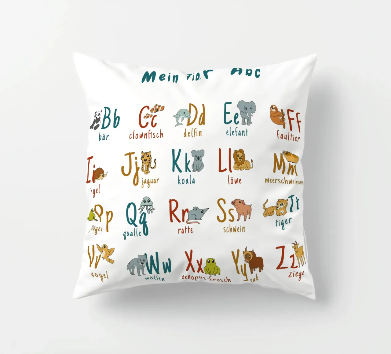 German children's alphabet decorative cushion by 🐹 BABY ART PRINTS