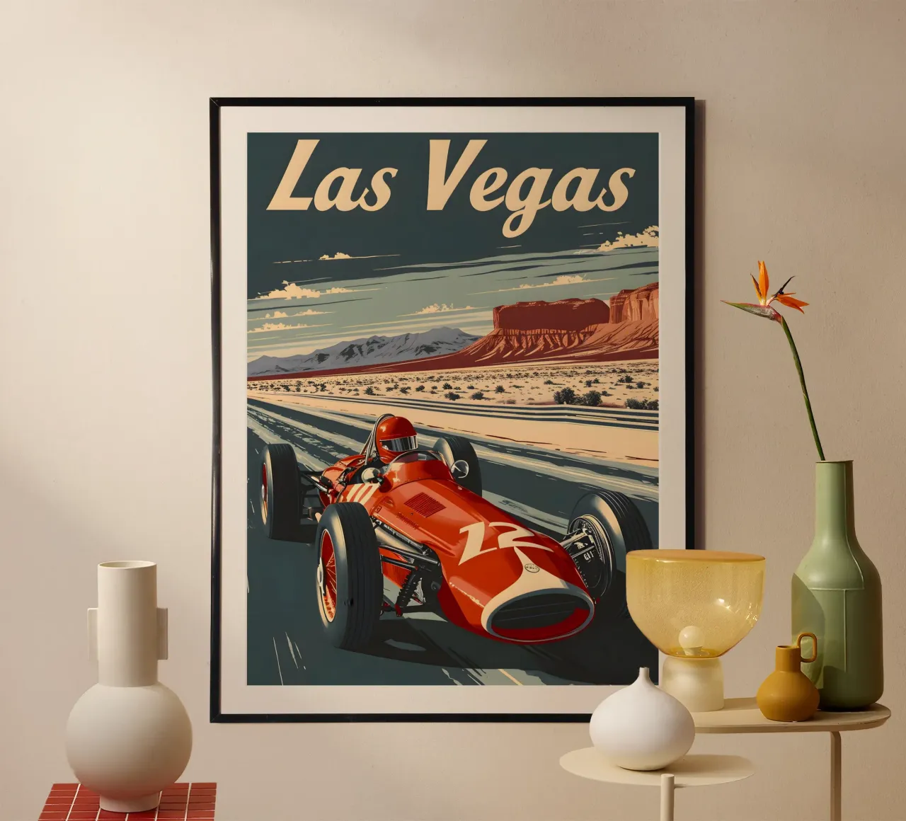 Las Vegas auto da corsa d'epoca arte Nevada poster con telaio in alluminio da Vintage Travel Art