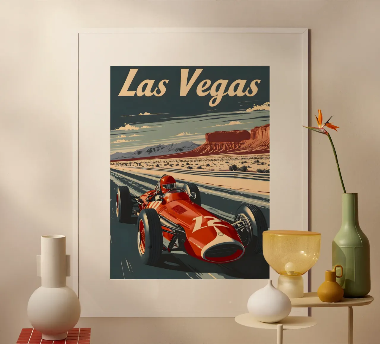 Las Vegas auto da corsa d'epoca arte Nevada poster con telaio in alluminio da Vintage Travel Art