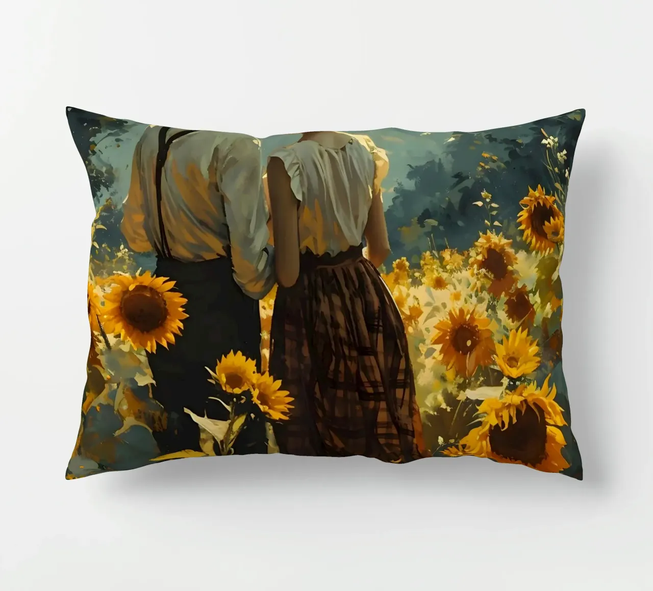 Amanti in un campo di girasoli cuscino da Vintage Travel Art