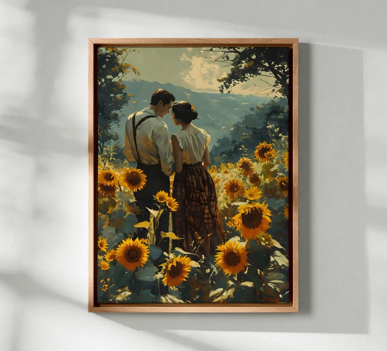 Amanti in un campo di girasoli tela con Cornice a cassetta da Vintage Travel Art