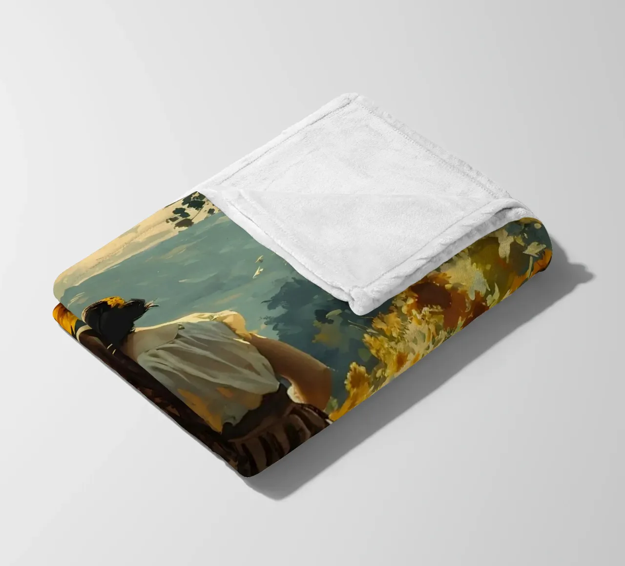 Lovers in a field of sunflowers fleece blanket by Vintage Travel Art