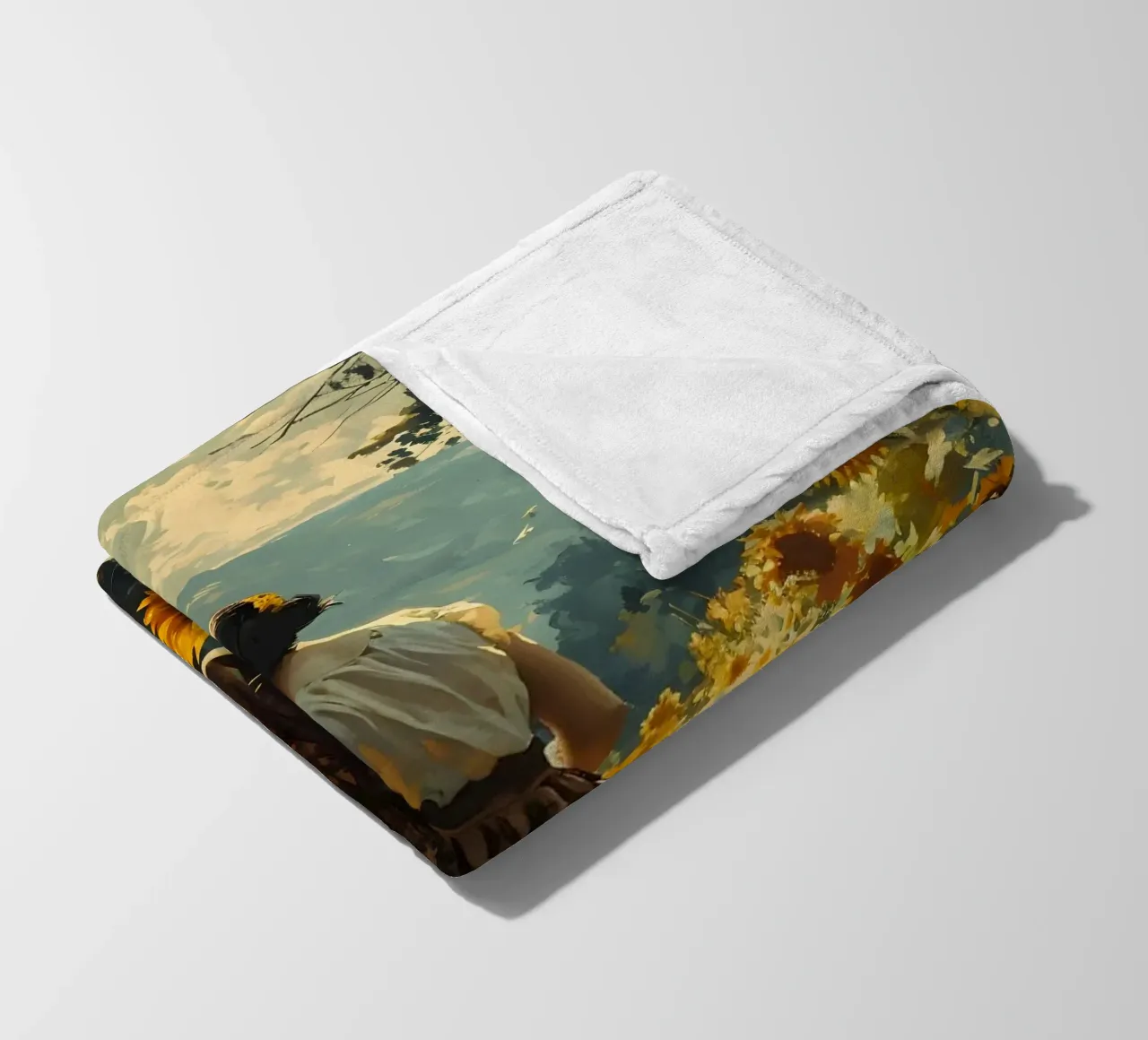 Lovers in a field of sunflowers fleece blanket by Vintage Travel Art