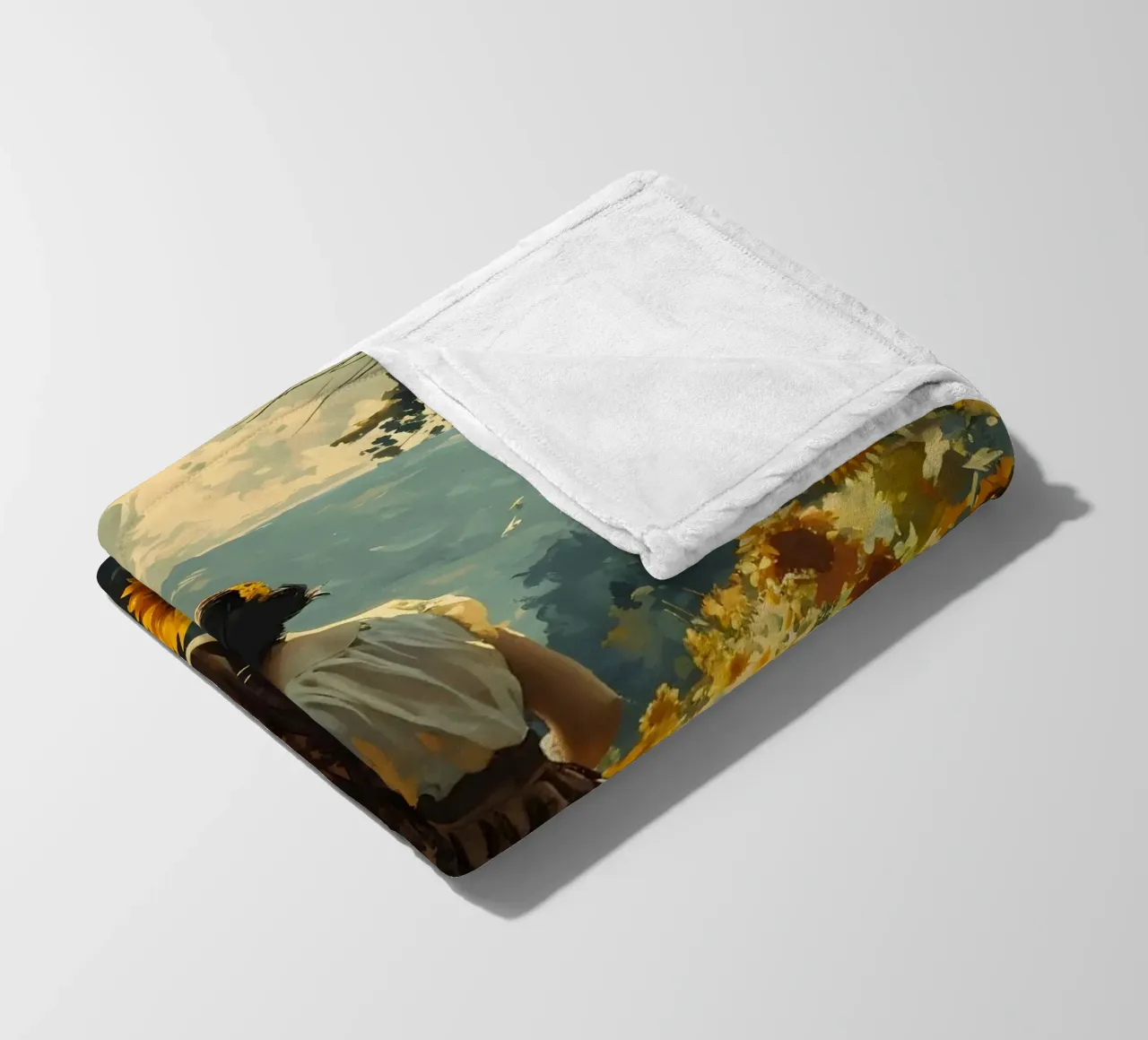 Lovers in a field of sunflowers fleece blanket by Vintage Travel Art