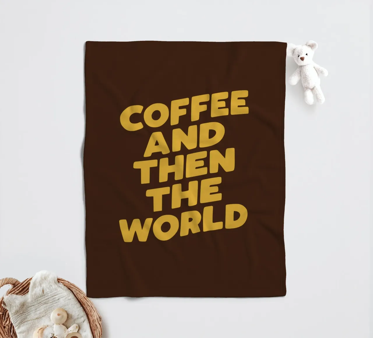 Coffee and Then The World Witty Humorous Typography Print fleece blanket by THE MOTIVATED TYPE