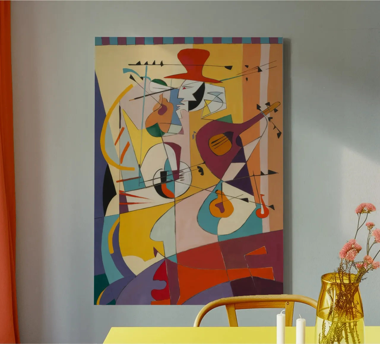 Grillig Ritmisch Ensemble canvas met Baklijst van Crimson Whisper