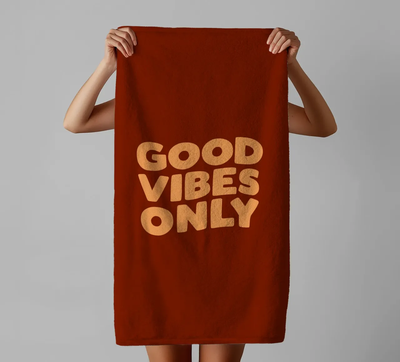 Good Vibes Only Happy Positive Typography Print Red Orange towel by THE MOTIVATED TYPE