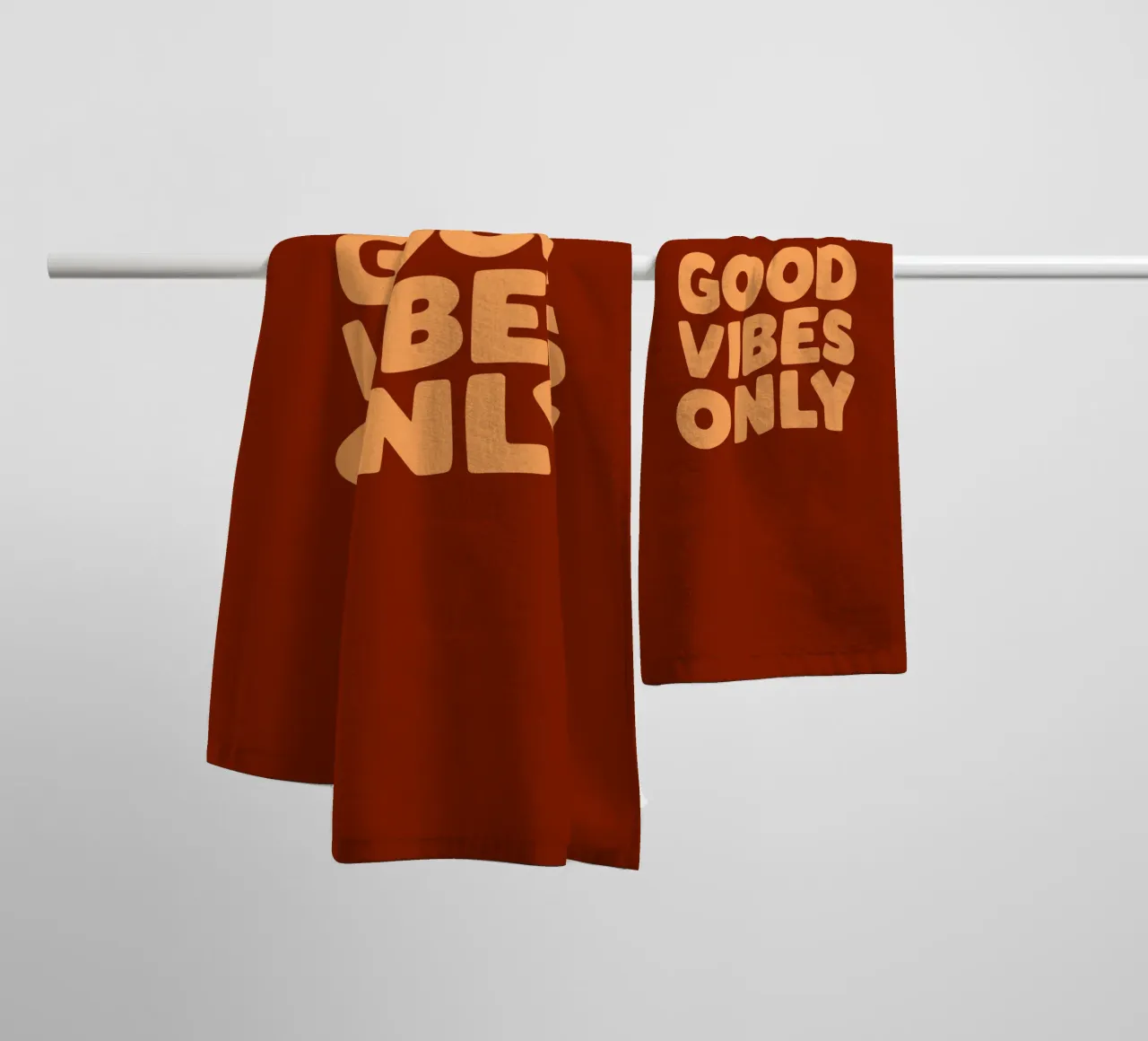 Good Vibes Only Happy Positive Typography Print Red Orange towel by THE MOTIVATED TYPE