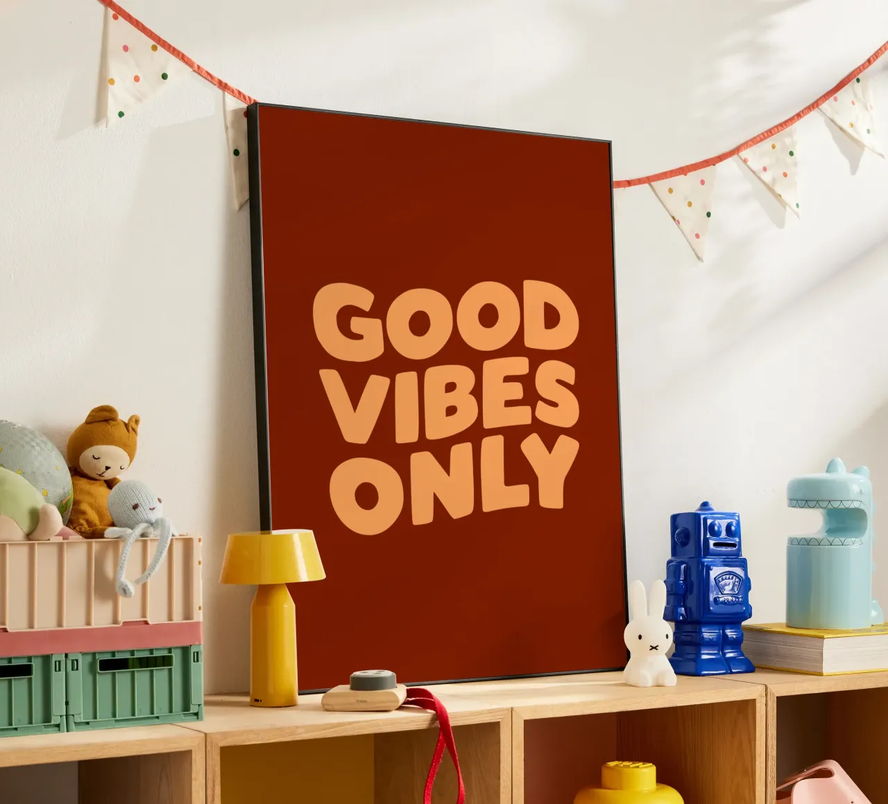 Good Vibes Only Happy Positive Typography Stampa Rosso Arancione alluminio dibond da THE MOTIVATED TYPE