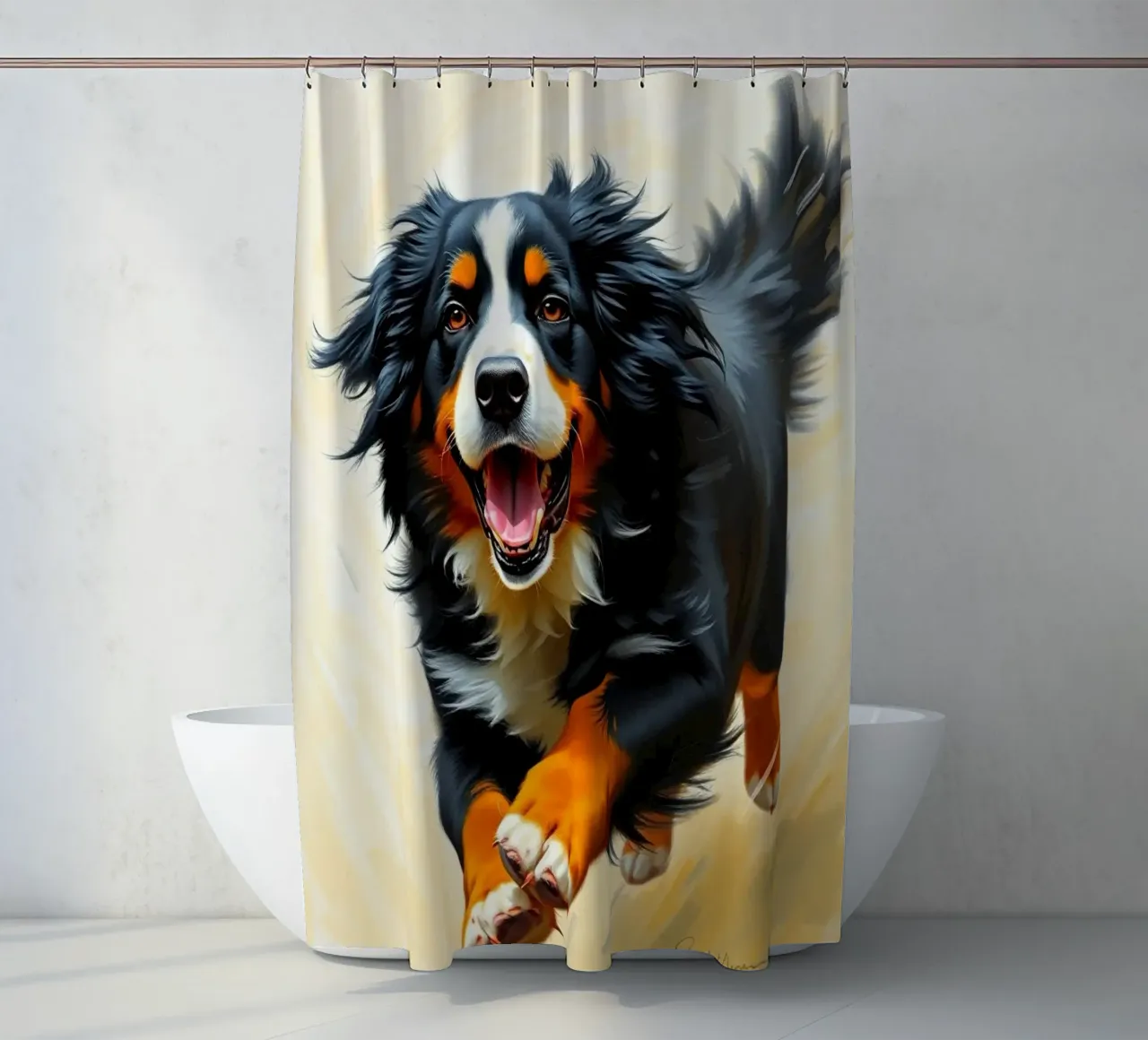 Beautiful Bernese Mountain Dog #127 shower curtain by Yumis.Beargang.and.Me