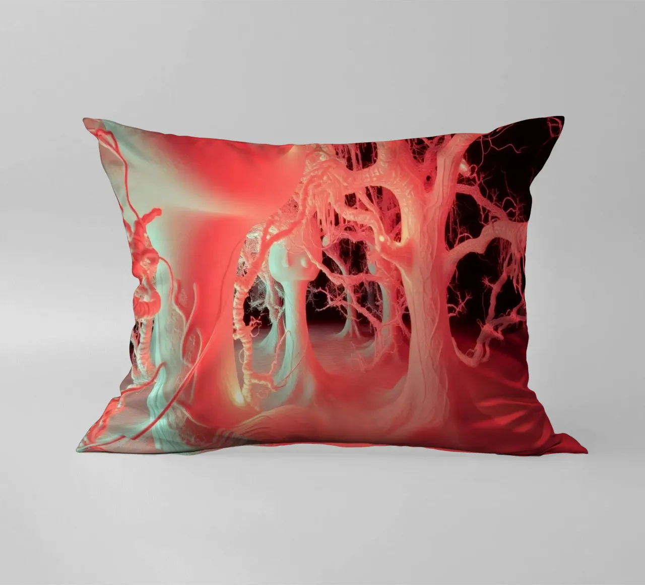 Unique art featuring glowing trees and organic forms decorative cushion by DesignDoodle