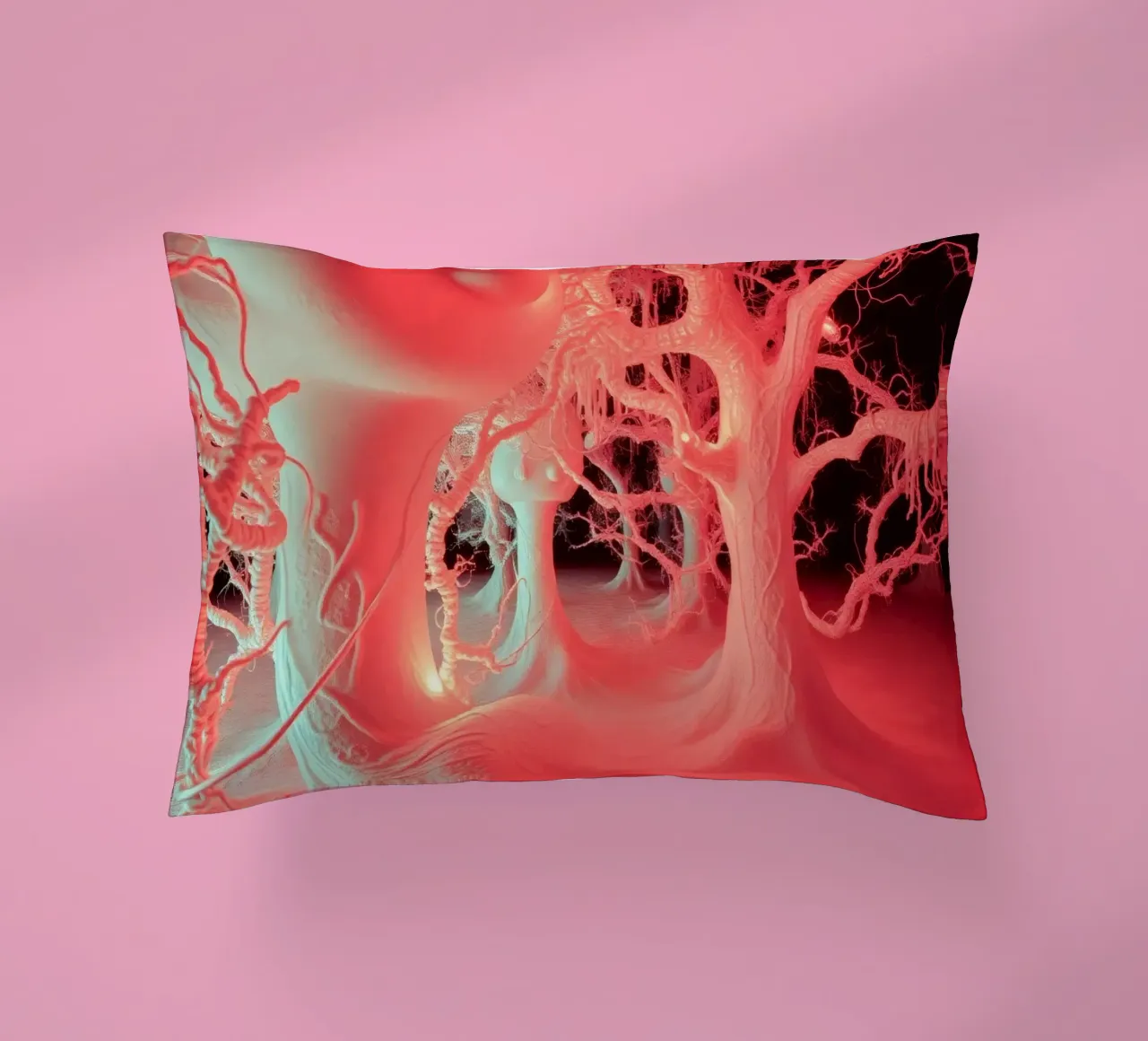 Unique art featuring glowing trees and organic forms decorative cushion by DesignDoodle