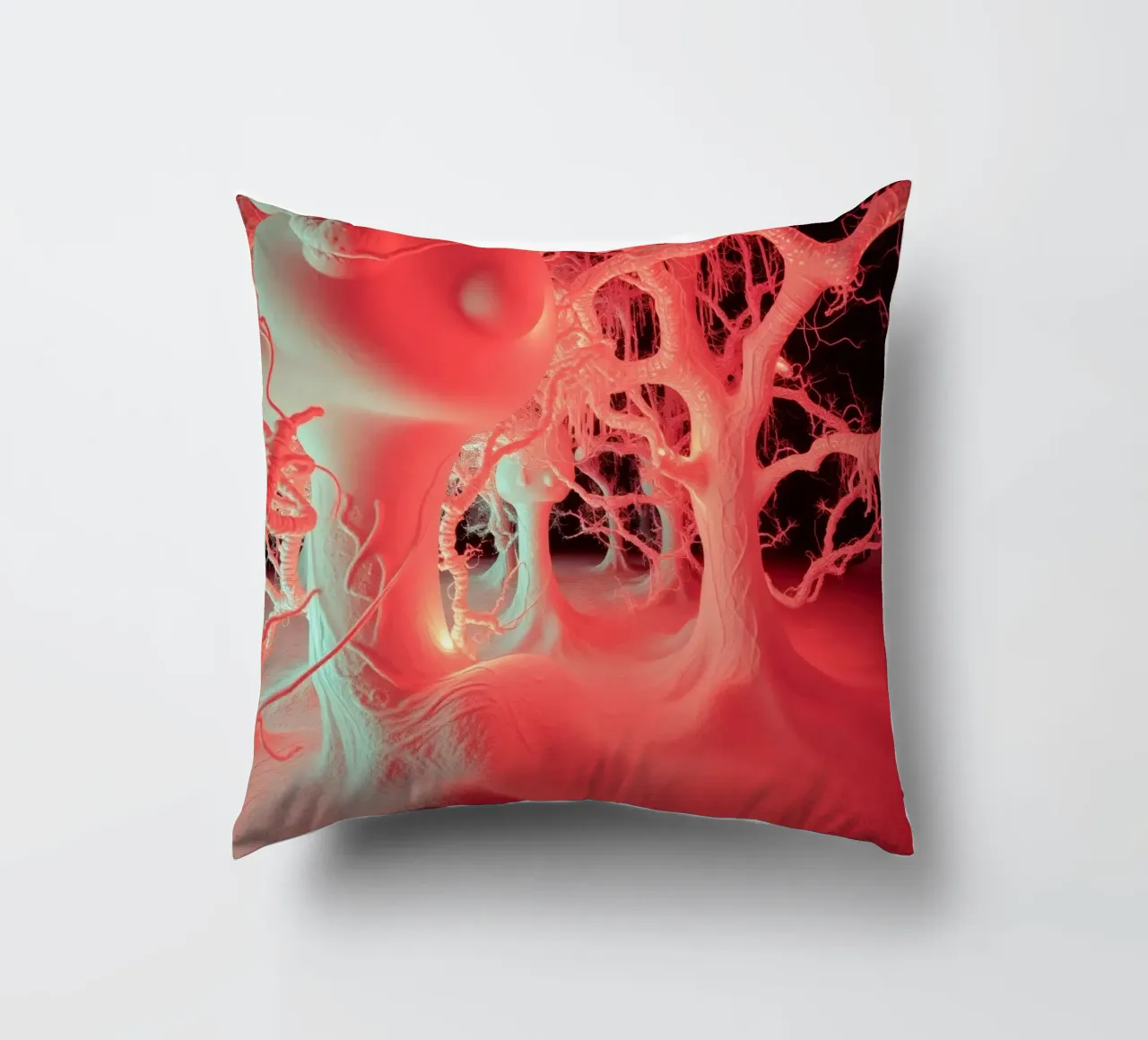 Unique art featuring glowing trees and organic forms decorative cushion by DesignDoodle