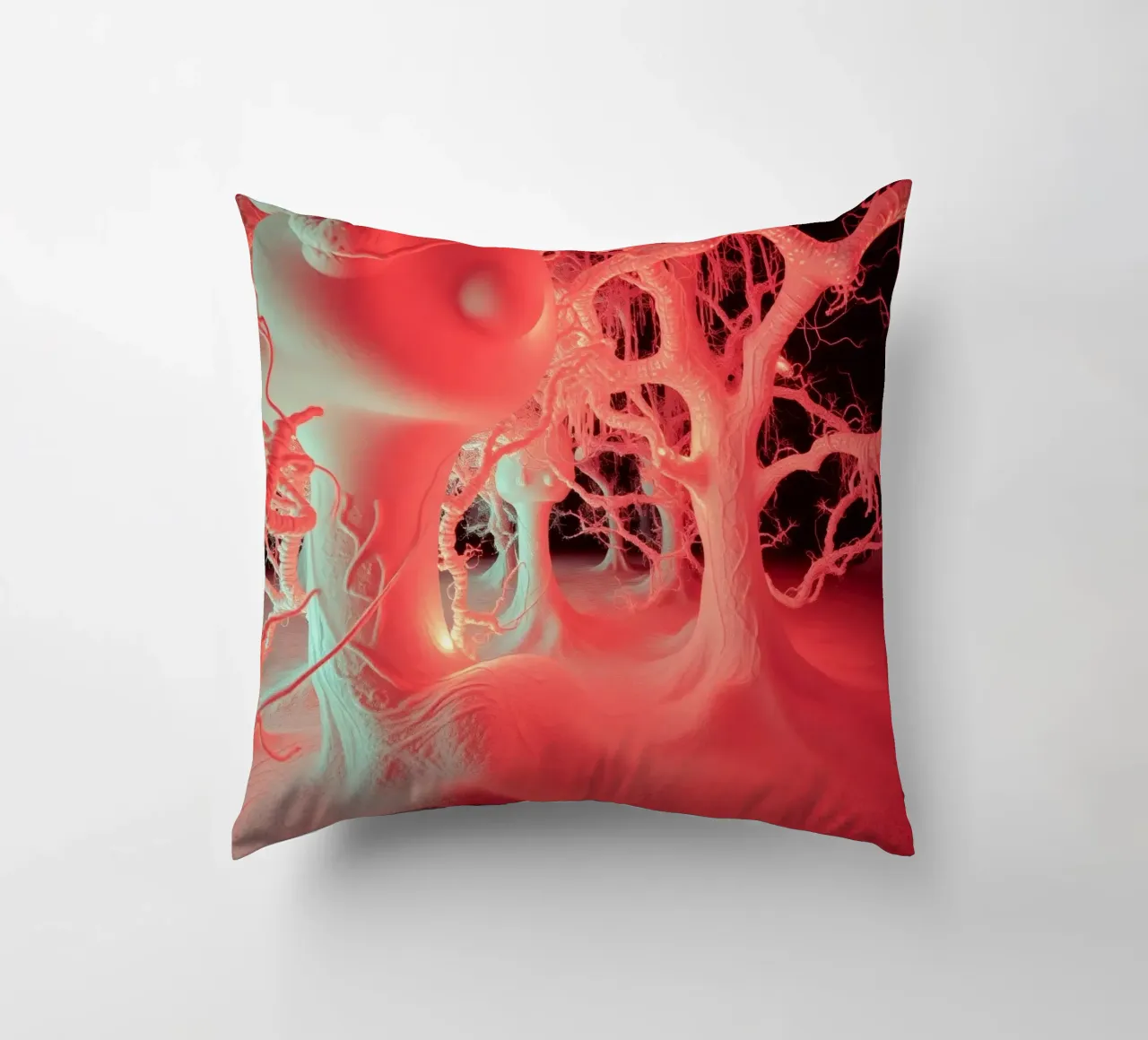 Unique art featuring glowing trees and organic forms decorative cushion by DesignDoodle