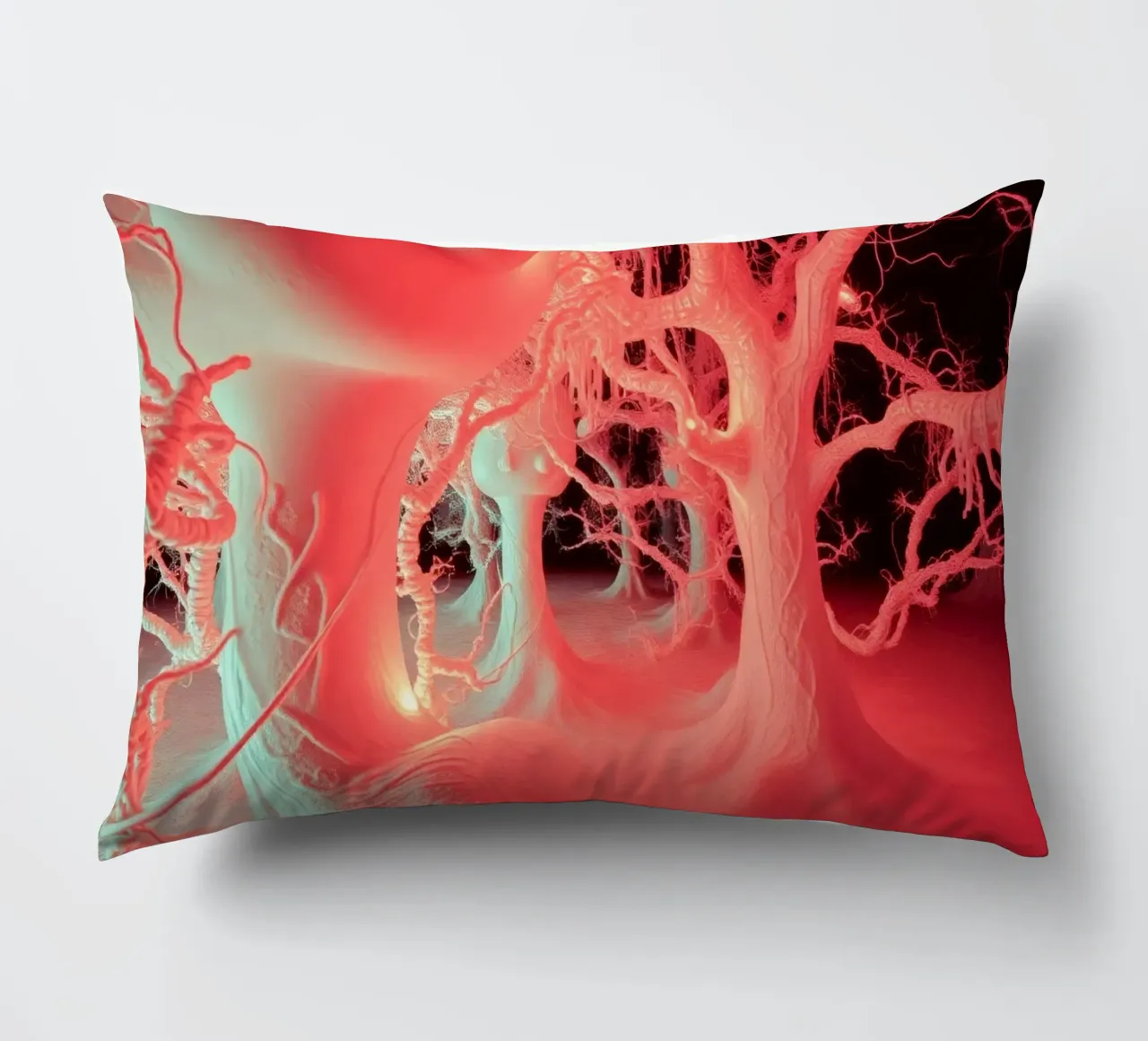 Unique art featuring glowing trees and organic forms decorative cushion by DesignDoodle