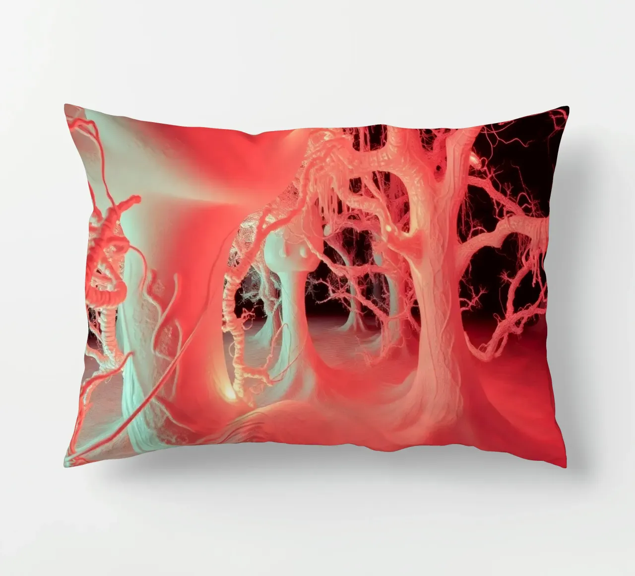 Unique art featuring glowing trees and organic forms decorative cushion by DesignDoodle