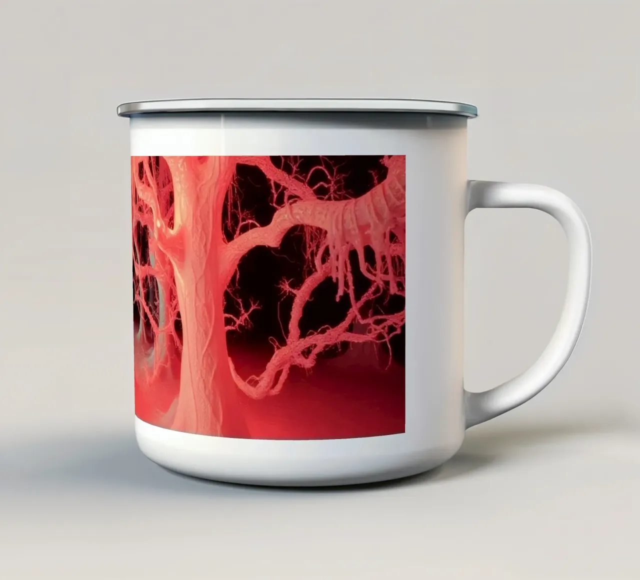 Arte unica con alberi luminosi e forme organiche tazza in smalto da DesignDoodle
