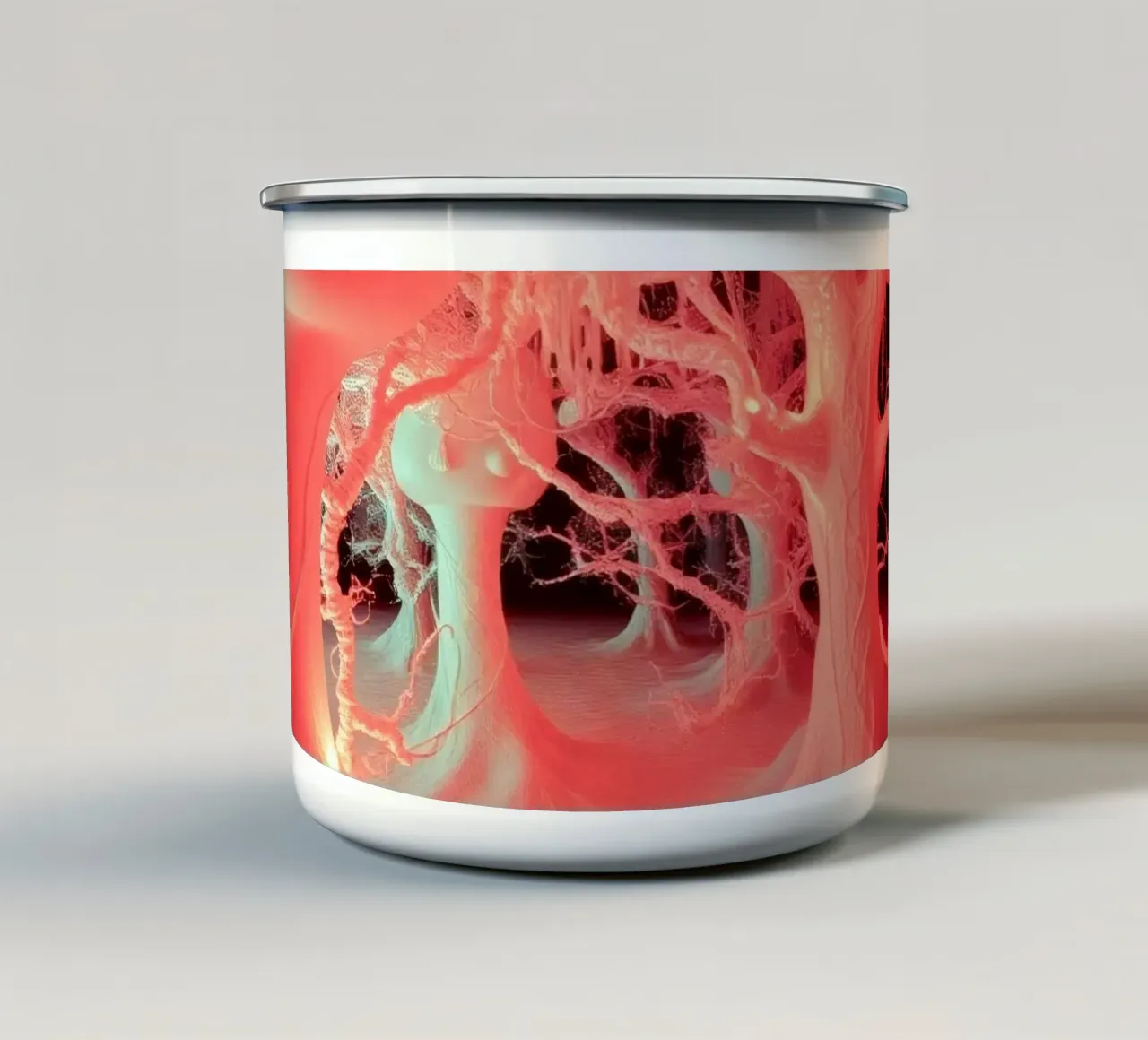 Arte unica con alberi luminosi e forme organiche tazza in smalto da DesignDoodle