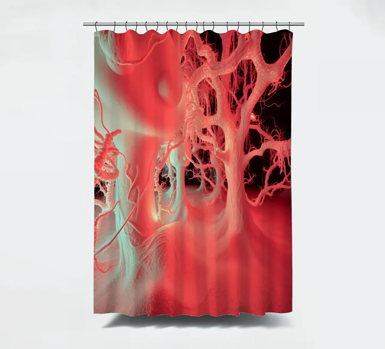 Unique art featuring glowing trees and organic forms shower curtain by DesignDoodle