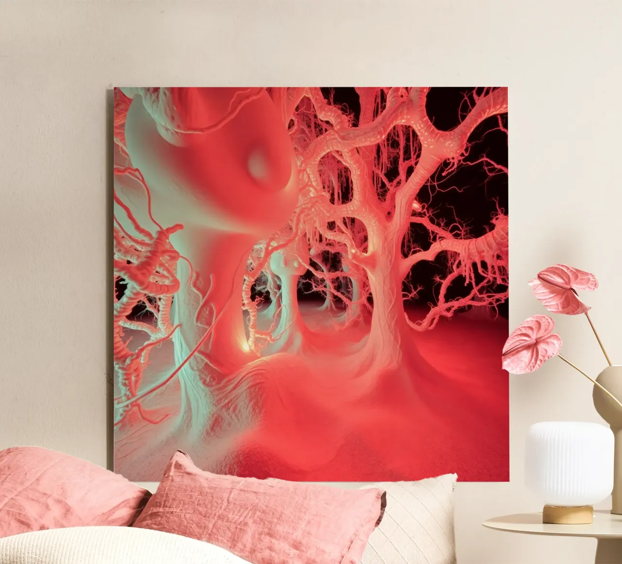Unique art featuring glowing trees and organic forms alu-dibond by DesignDoodle