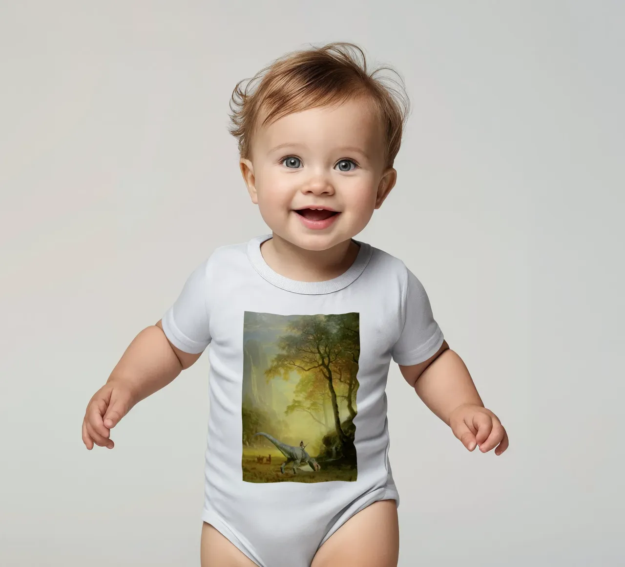 Three Buck Breakfast short-sleeve baby romper by Jason Brueck