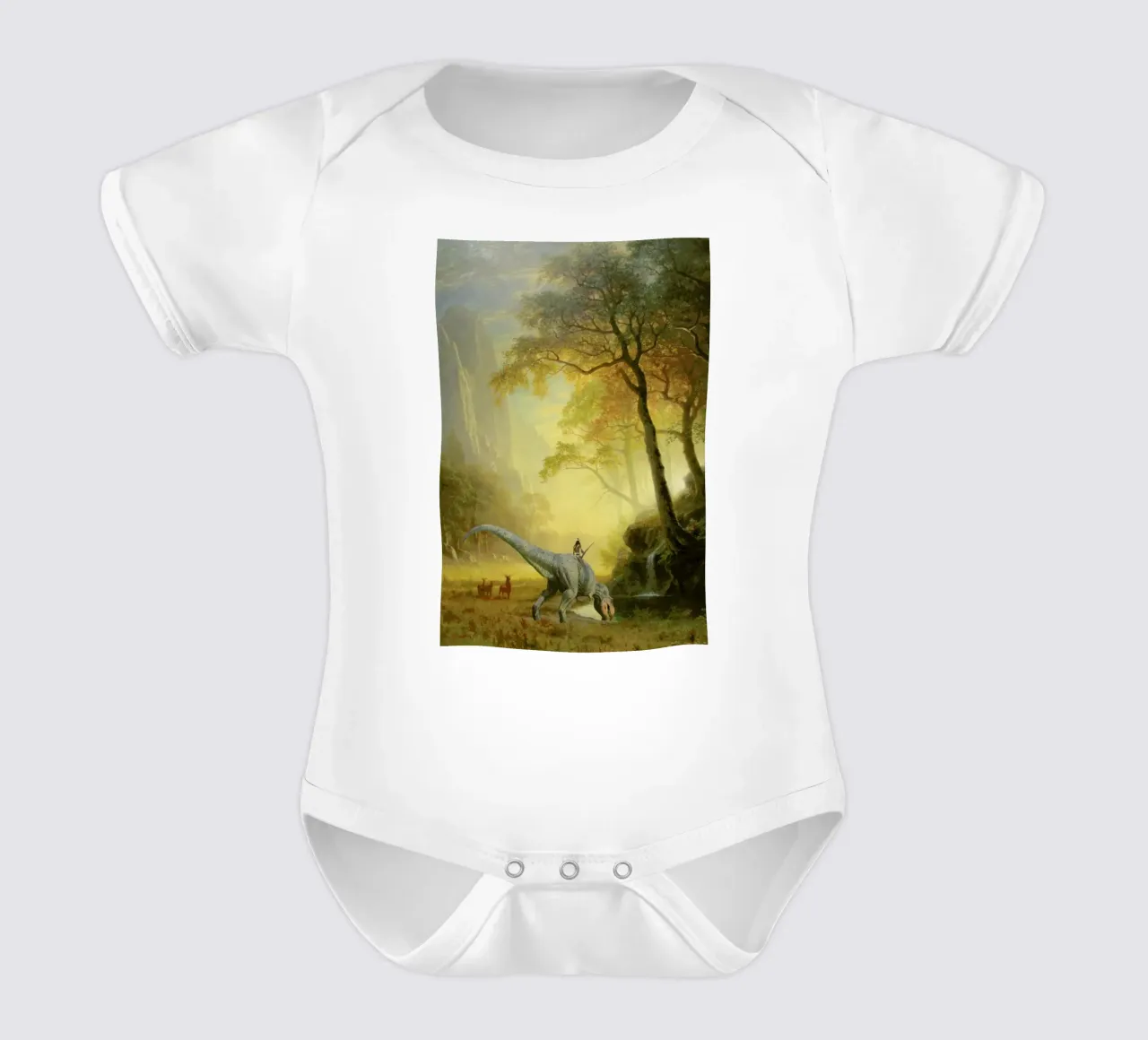 Three Buck Breakfast short-sleeve baby romper by Jason Brueck