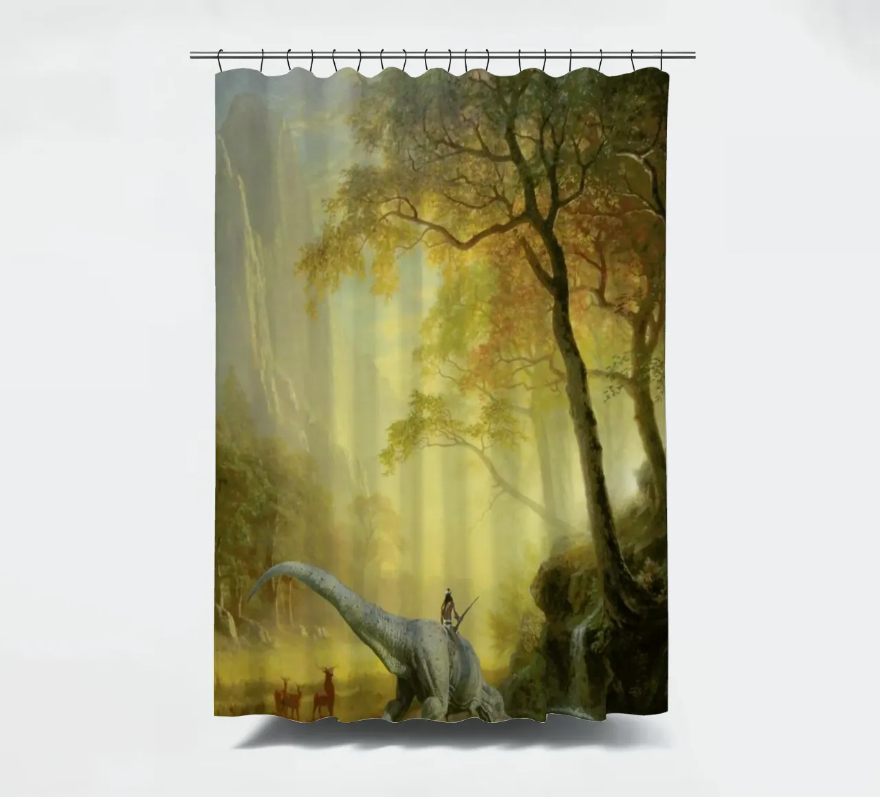 Three Buck Breakfast shower curtain by Jason Brueck