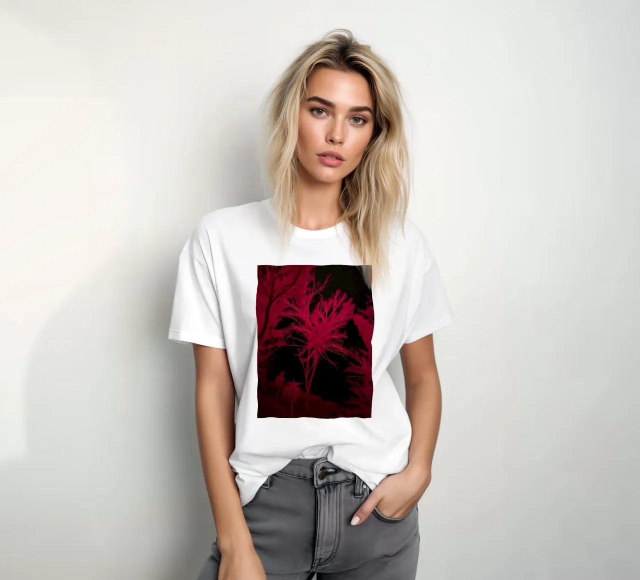 Il paesaggio vivido a infrarossi mostra alberi e piante luminose t-shirt da DesignDoodle