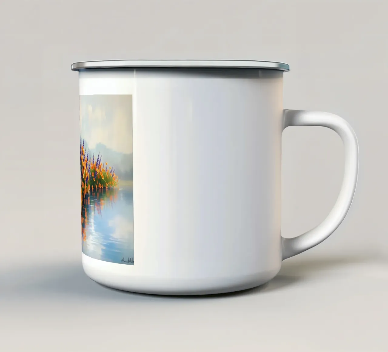 Fioritura in riva al lago tazza in smalto da Artistic-shop