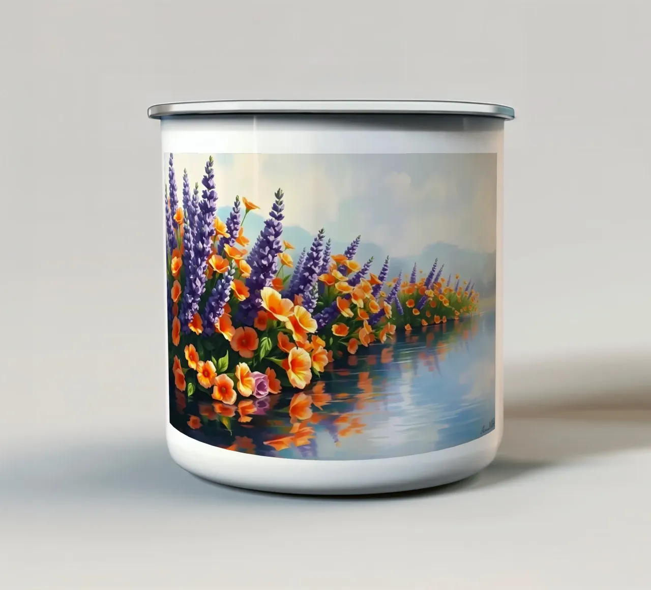 Fioritura in riva al lago tazza in smalto da Artistic-shop
