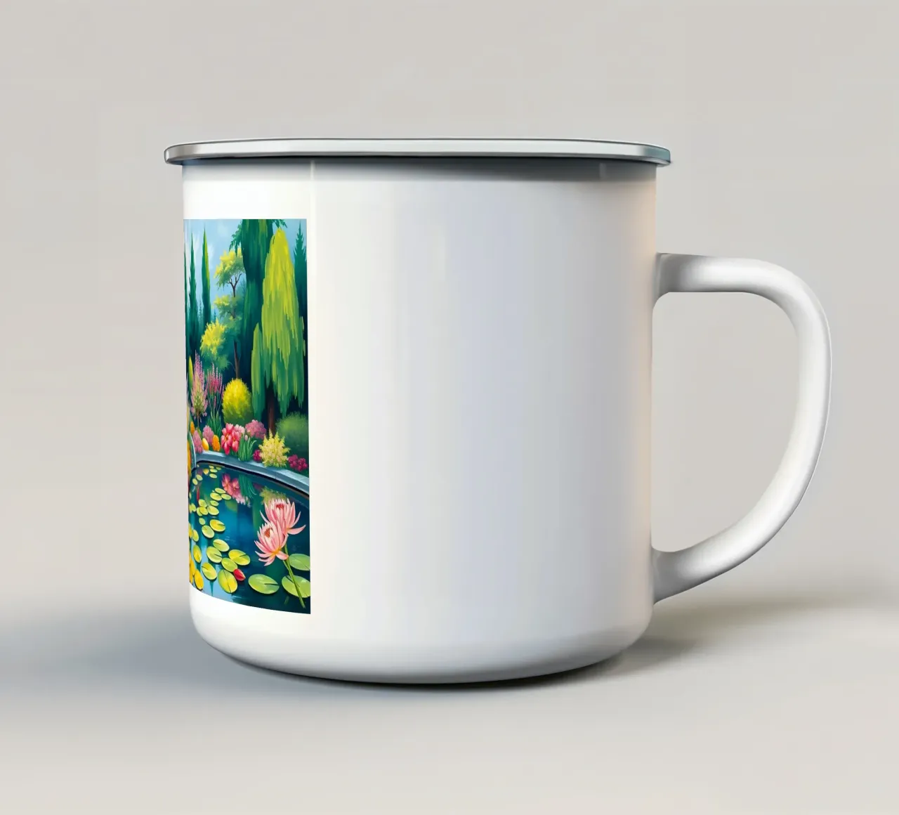 Il tranquillo giardino del laghetto delle ninfee tazza in smalto da Artistic-shop