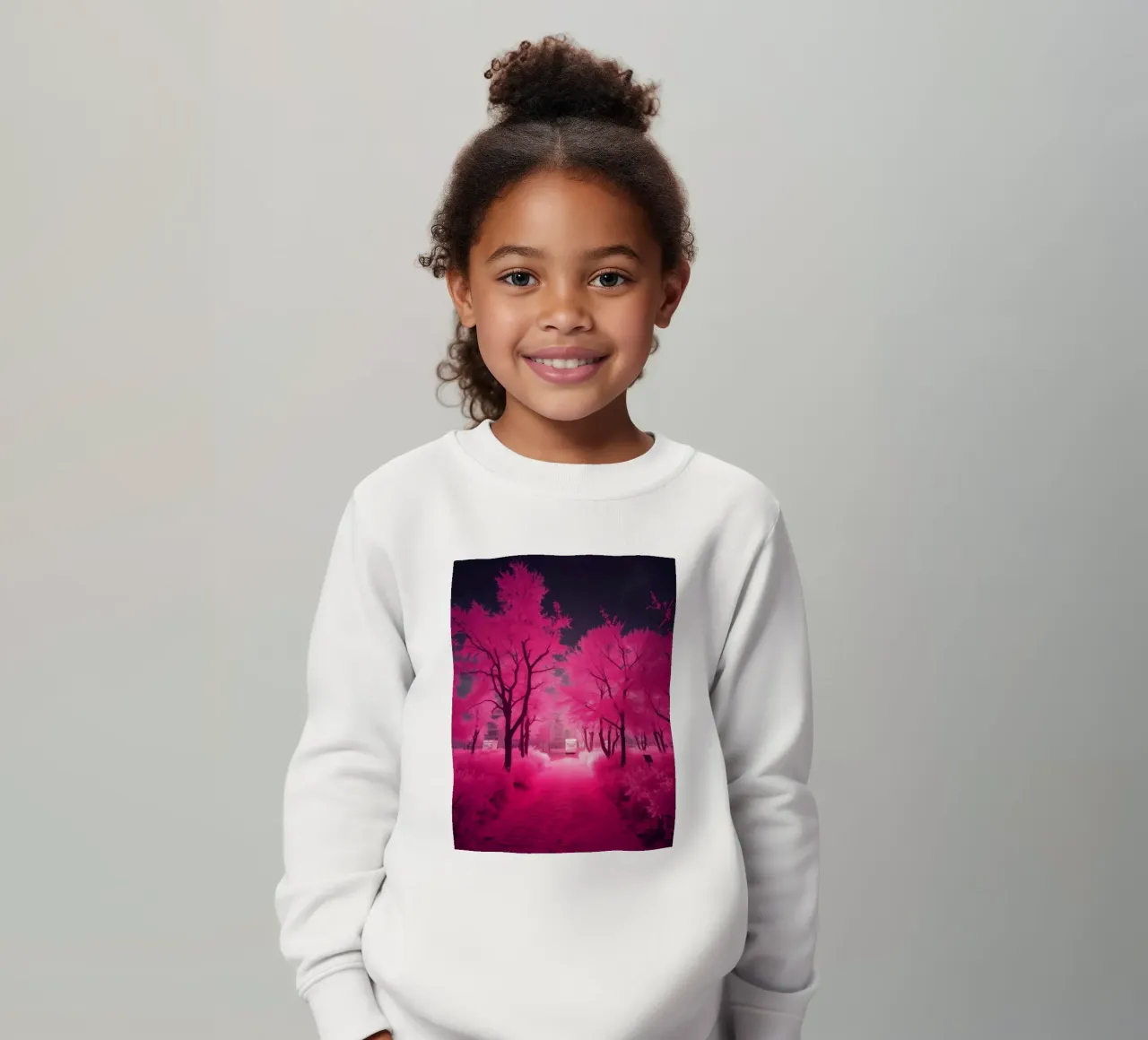 Alberi rosa vibranti che costeggiano un sentiero sereno in un'atmosfera eterea. felpa bambino da DesignDoodle