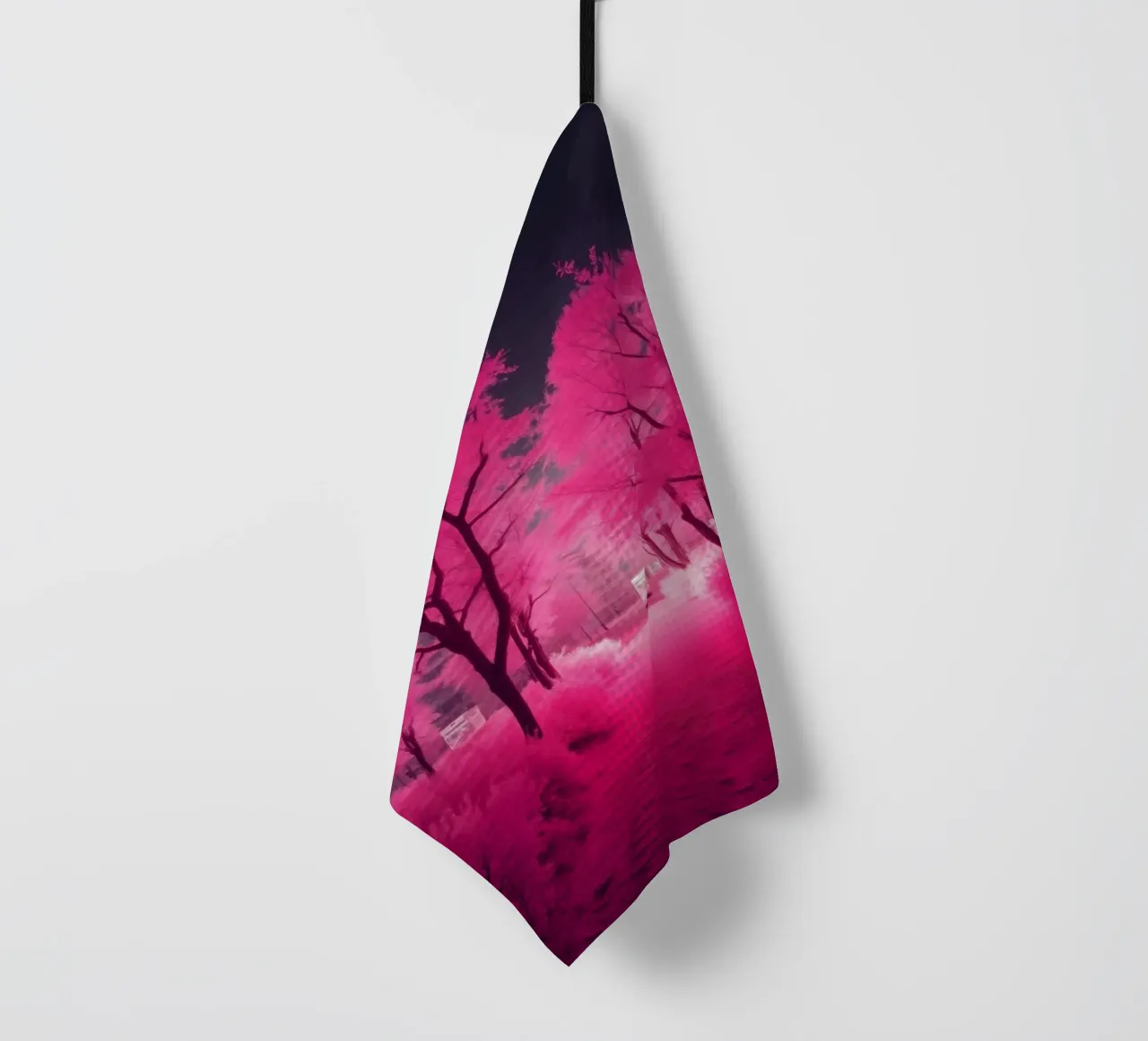 Alberi rosa vibranti che costeggiano un sentiero sereno in un'atmosfera eterea. canovaccio da cucina da DesignDoodle